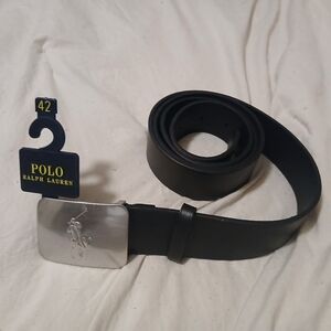 Polo by Ralph Lauren Black Leather Belt with Silver Buckle